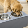 PawHut Elevated Dog Bowls with Storage, 2 Stainless Steel Bowls, for Medium Dogs, Gray