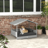 PawHut Wicker Dog House Outdoor Canopy Rattan Bed Water-resistant Cushion Gray