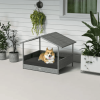 PawHut Wicker Dog House Outdoor Canopy Rattan Bed Water-resistant Cushion Gray