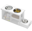 PawHut Elevated Dog Bowls with Slow Feeder Mat, Storage Cabinet, 3 Stainless Steel Bowls for Large & Extra Large Dogs, White