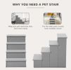 PawHut Pet Stairs Small Dog Steps for Couch Bed with Cushioned Cover Grey
