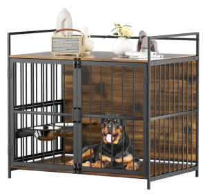Furniture Style Large Dog Crate with 360° & Adjustable Raised Feeder for Dogs 48"