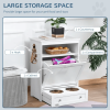 PawHut Pet Feeder Station with Storage, Dog Food Storage Container with 2 Raised Dog Bowls, White