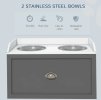 PawHut Elevated Dog Bowl Station with Storage Drawer 21L Capacity & 2 Stainless Bowls Gray
