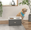 PawHut Elevated Dog Bowl Station with Storage Drawer 21L Capacity & 2 Stainless Bowls Gray