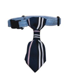 Adjustable Deep Blue Stripe Dog Cat Necktie Decorative Gentleman Dog Collar 6-11 Inches