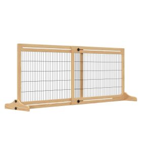 PawHut Freestanding Pet Gate Extra Wide 72" W x 27.25" H Dog Cat Barrier Natural