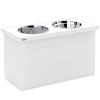 PawHut Elevated Dog Bowls with Slow Feeder Mat, Storage Cabinet, 3 Stainless Steel Bowls for Large & Extra Large Dogs, White