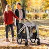 Pet Bike Trailer and Stroller 2-in-1 Grey with 4 Wheels Reflectors Safety Flag for Travel