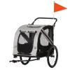 Pet Bike Trailer and Stroller 2-in-1 Grey with 4 Wheels Reflectors Safety Flag for Travel