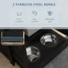 Pet Feeding Station, Dog Food Storage Cabinet w/ Raised Dog Bowls, Adjustable Panel, Hooks for Medium Dogs, Black