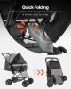 Pet Stroller, 44 lbs Weight Capacity, Foldable Dog Stroller Cart, 4 Wheels Cats Stroller with Mesh Windows & Revrsible Handle