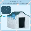 Plastic Dog House for Medium and Small Dogs, Water Resistant Puppy Shelter Indoor Outdoor with Door, Easy to Assemble, Blue