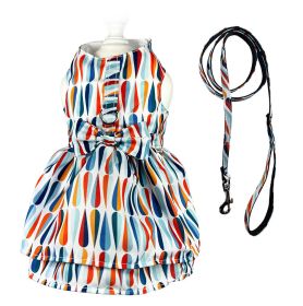 Chic Raindrop Harness Dress with Matching Leash (Color: Blue/Orange/White, Size: L)