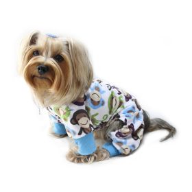 Ultra Soft Plush Minky Monkey Pajamas (Color: Blue, Size: L)