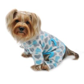 Blue & Gray Hearts Fleece Turtleneck Pajamas (Color: Blue, Size: L)