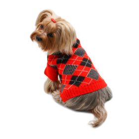Argyle Turtleneck Sweater in Red/Black/White (Color: Red, Size: L)