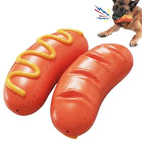 Tough Rubber Hot Dog Chew Toy for Dogs (Color: Orange)