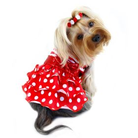 Sparkling Bow Ruffle Layered Dress (Color: Red/White, Size: XL)
