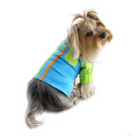 Knit Cotton Contrast Shirt with Roll Up Sleeves (Color: Green/Blue, Size: XL)