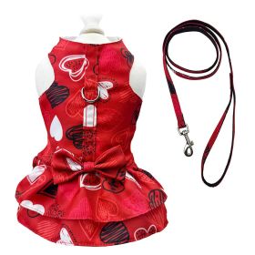 Abstract Hearts Harness Dress with Matching Leash (Color: Red, Size: XS)
