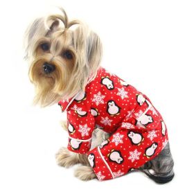 Penguins & Snowflake Flannel PJ with 2 Pockets (Color: Red, Size: S)