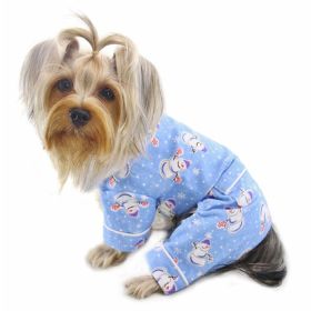 Snowman & Snowflake Flannel Pajamas with 2 Pockets (Color: Light Blue, Size: S)