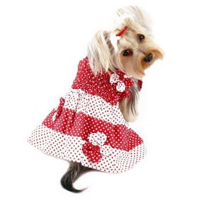 Red & White Polka Dots Sundress with Contrasting Flowers (Color: Red/White, Size: XS)