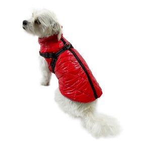 Water Resistant Puffy Vest with Built In Harness (Color: Red, Size: XS)