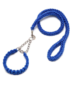 Eight-strand nylon braided dog collar leash dog chain impact blasting chain pet leash (Specification (L * W): S, Colour: Blue)