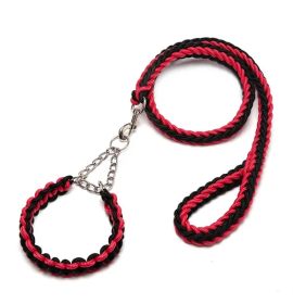 Eight-strand nylon braided dog collar leash dog chain impact blasting chain pet leash (Specification (L * W): S, Colour: Red and black)
