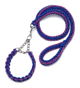 Eight-strand nylon braided dog collar leash dog chain impact blasting chain pet leash (Specification (L * W): L, Colour: Blue and Purple)