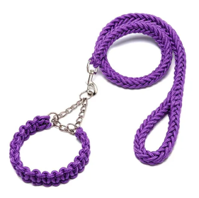 Eight-strand nylon braided dog collar leash dog chain impact blasting chain pet leash (Specification (L * W): L, Colour: Purple)