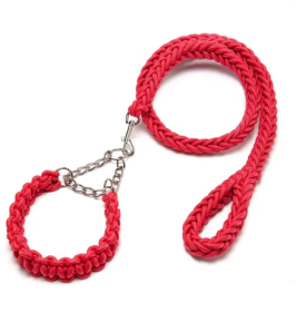 Eight-strand nylon braided dog collar leash dog chain impact blasting chain pet leash (Specification (L * W): L, Colour: Red)