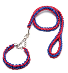 Eight-strand nylon braided dog collar leash dog chain impact blasting chain pet leash (Specification (L * W): XL, Colour: Red and Blue)