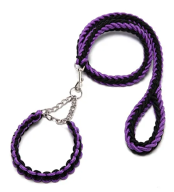 Eight-strand nylon braided dog collar leash dog chain impact blasting chain pet leash (Specification (L * W): S, Colour: Purple and Black)