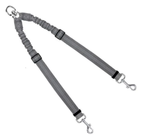 Dog Double Leashes - No Tangle Dog Leash Coupler; Comfortable Shock Absorbing Reflective Bungee Lead for Nighttime Safety (Colour: Grey)