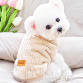 Pet Sweater; Warm Winter Plush Dog Sweater Knitwear Cat Vest; For Small & Medium Dogs (Color: Khaki, Size: XL)