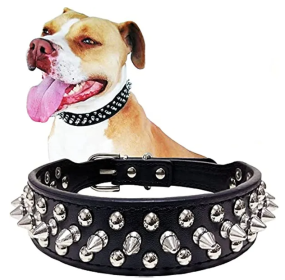 Adjustable Microfiber Leather Spiked Studded Dog Collar with a Squeak Ball Gift for Small Medium Large Pets Like Cats/Pit Bull/Bulldog/Pugs/Husky (Color: Black, Size: XXL(19.7"-22.4" / 50cm-57cm))