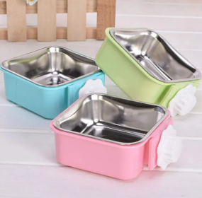 Stainless Steel Pet Crate Bowl Removable Cage Hanging Bowls with Bolt Holder for Pets (Color: Pink)