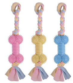 Dog Chews Toy with Cotton Rope Natural Rubber Toys Cleans Molars (Color: Blue)