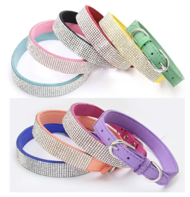 Dog Collar Crystal Glitter Rhinestone Pet Collars Zinc Alloy Buckle Collar For Small Medium Dogs Cats Chihuahua Pug Dog Collar (Color: Yellow, Size: S)