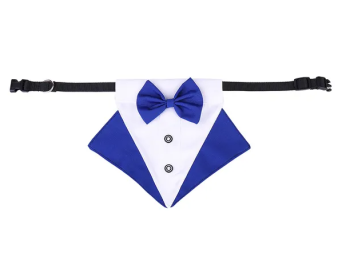 wedding suit dog collar pet saliva towel dog wedding triangle scarf (Color: Blue white triangular scarf collar suit, Size: L)