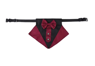 wedding suit dog collar pet saliva towel dog wedding triangle scarf (Color: Red and black triangle scarf collar set, Size: L)