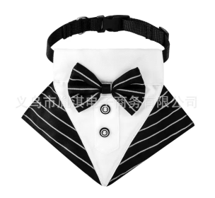 wedding suit dog collar pet saliva towel dog wedding triangle scarf (Color: Black and white striped triangular scarf collar suit, Size: S)