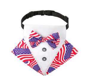 wedding suit dog collar pet saliva towel dog wedding triangle scarf (Color: Independence Day triangular scarf collar suit, Size: M)