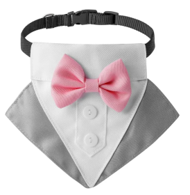 wedding suit dog collar pet saliva towel dog wedding triangle scarf (Color: Grey white triangular scarf collar suit, Size: M)