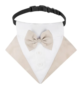 wedding suit dog collar pet saliva towel dog wedding triangle scarf (Color: Khaki white triangular scarf collar suit, Size: L)