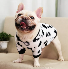 Autumn/Winter warm dog coat Small; medium dog; Flannel warm dog clothing pet supplies; dog clothing (Colour: Black and white cow bottle (Fadou type), Size: 2XL)