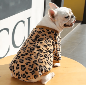 Autumn/Winter warm dog coat Small; medium dog; Flannel warm dog clothing pet supplies; dog clothing (Colour: Brown leopard print, Size: 2XL)